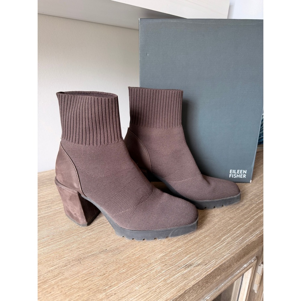 Eileen Fisher‎ Spell Sock Bootie Womens Chocolate Brown Size 6